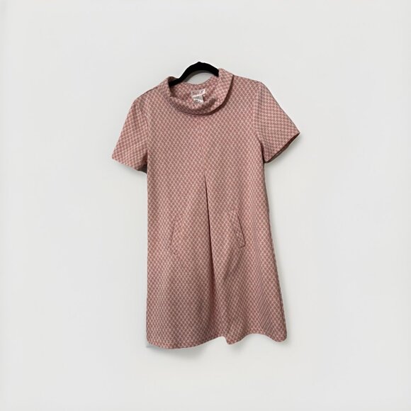 Top It Off Coral Herringbone Cowl Mini Neck Tunic Dress Women’s Size S 70s Vibe - Picture 1 of 5